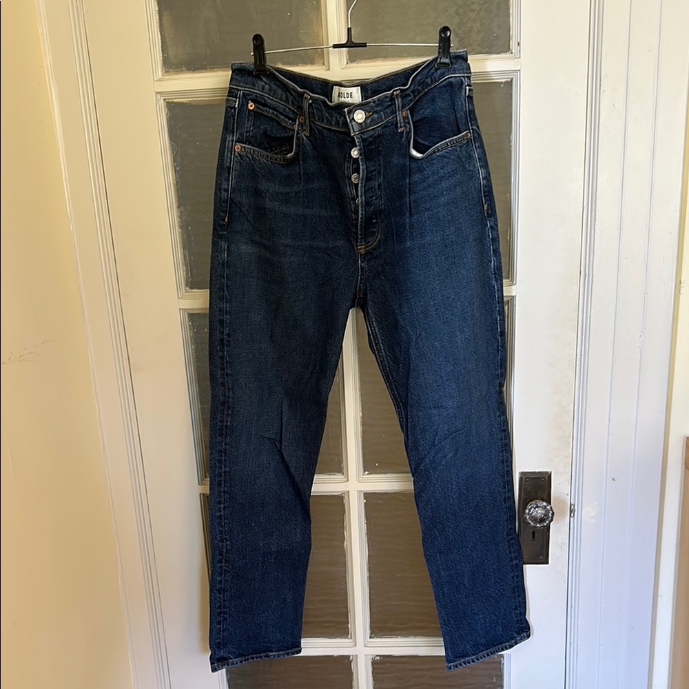 Agolde Riley Long Dark Blue Button-Fly Jeans